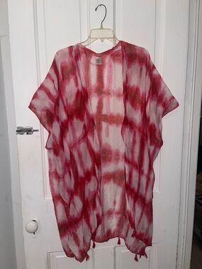 American Exchange Red Tie-Dye Sheer Kimono